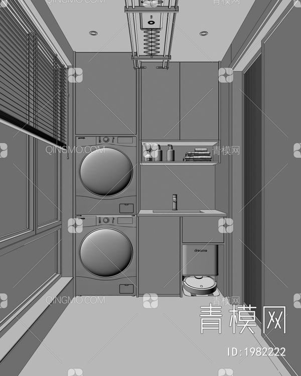 阳台 洗衣机柜 扫地机器人3D模型下载【ID:1982222】