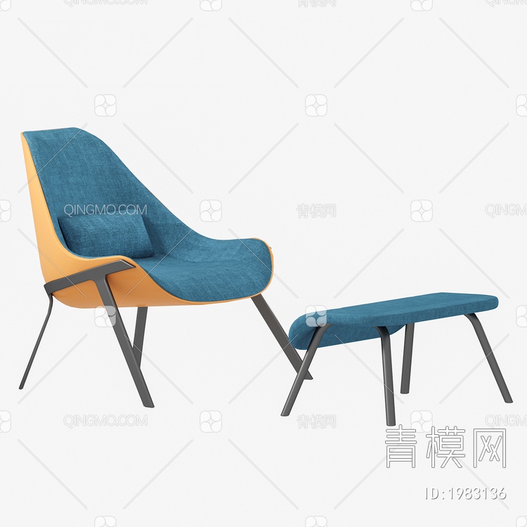 单人休闲椅 脚凳组合3D模型下载【ID:1983136】