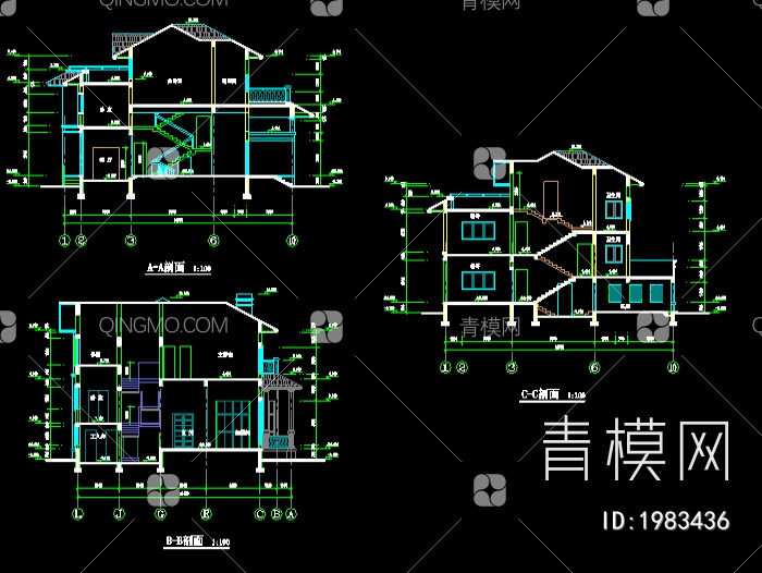 中国别墅CAD施工图【ID:1983436】