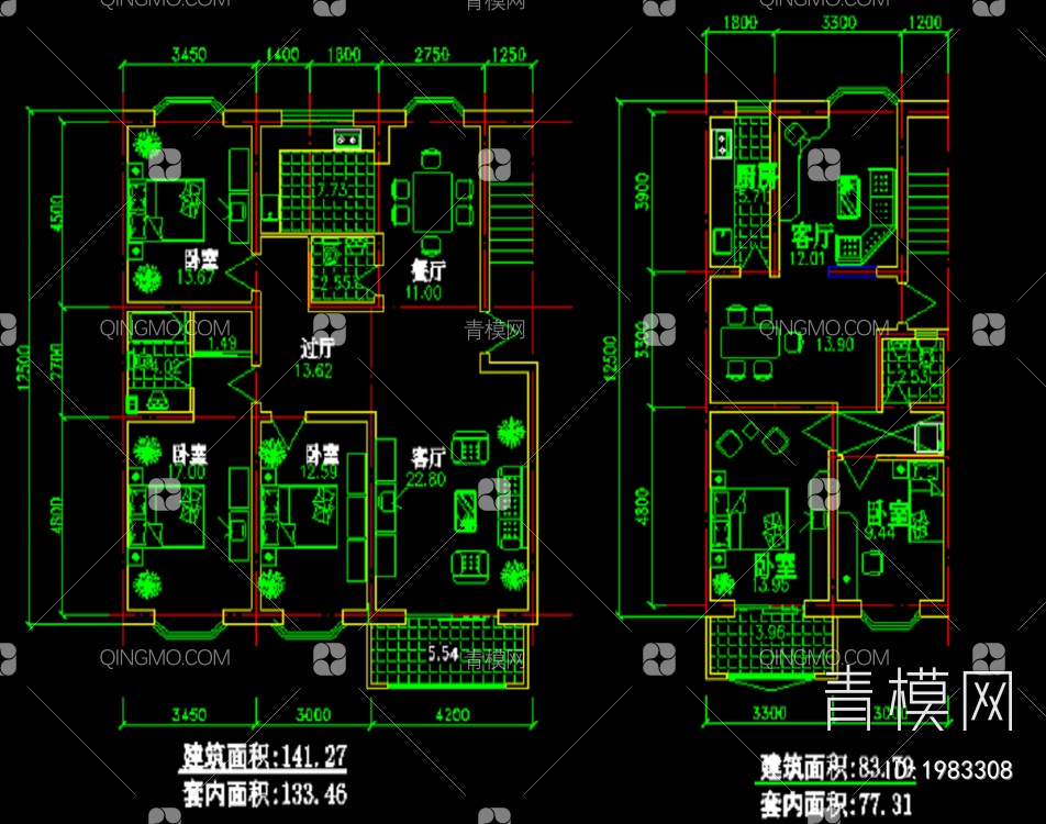 多层住宅楼施工CAD图【ID:1983308】