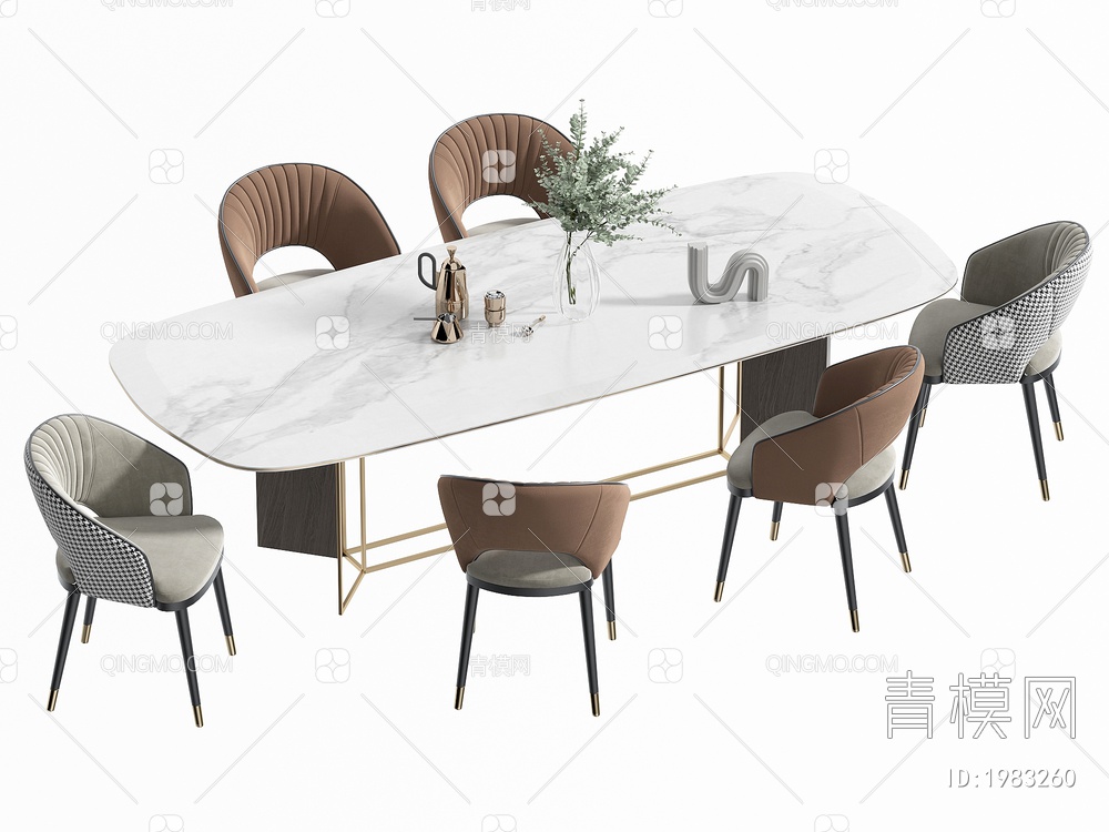 餐桌椅组合 餐椅 单椅 餐桌3D模型下载【ID:1983260】