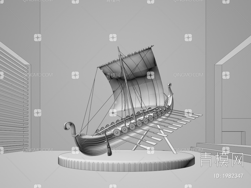 雕塑装置 抽象木船艺术品3D模型下载【ID:1982347】