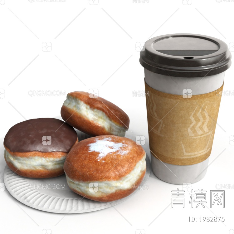 面包 咖啡组合3D模型下载【ID:1982875】