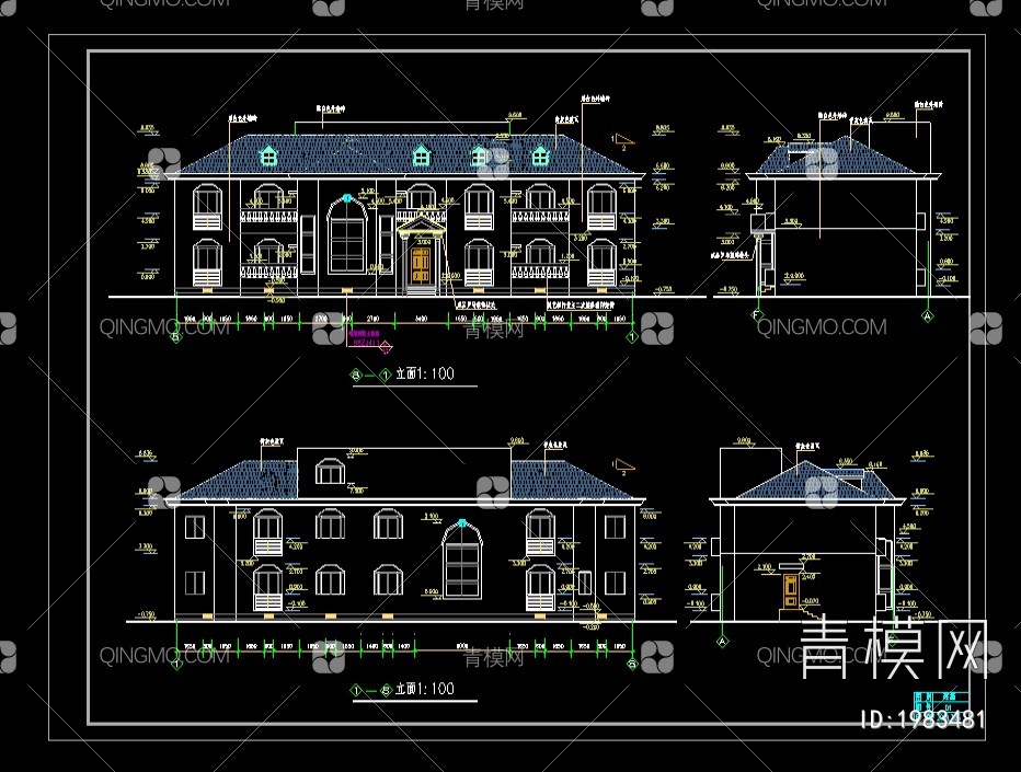 私人住宅建筑施工CAD图纸【ID:1983481】