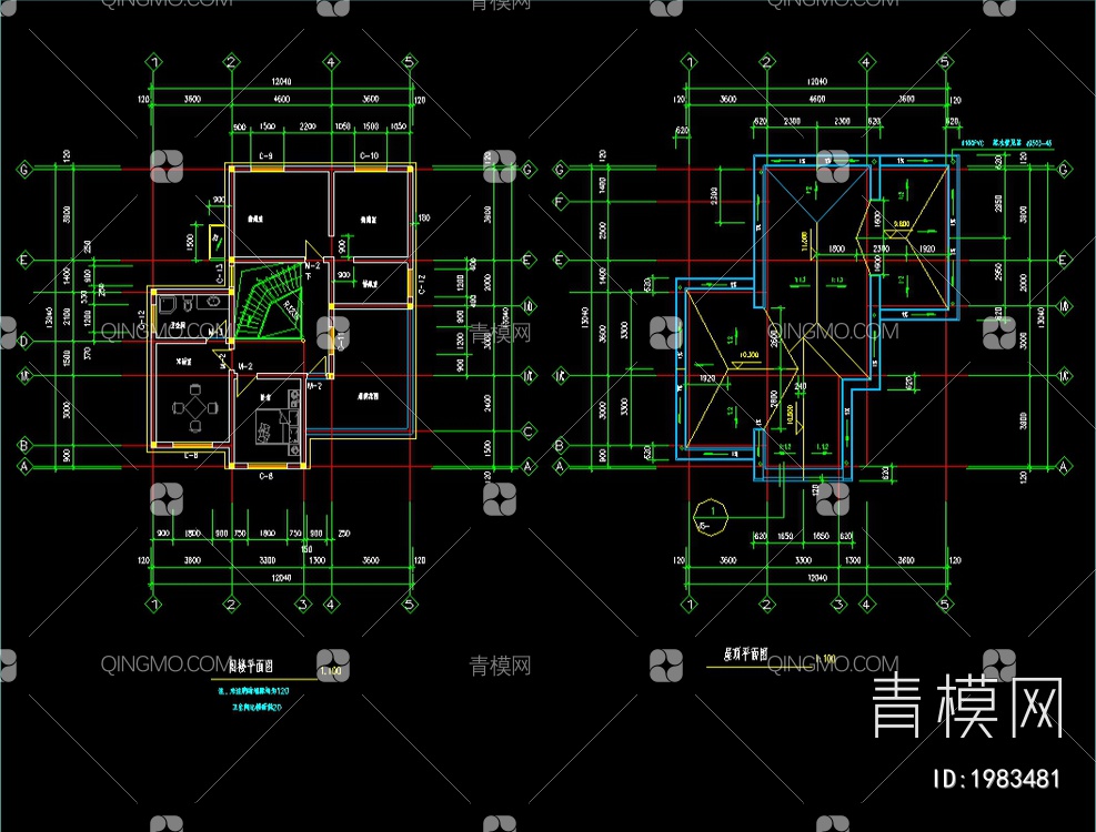 私人住宅建筑施工CAD图纸【ID:1983481】