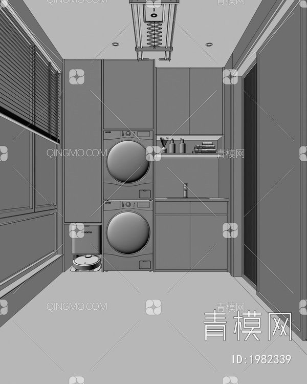 阳台 洗衣机柜 扫地机器人3D模型下载【ID:1982339】