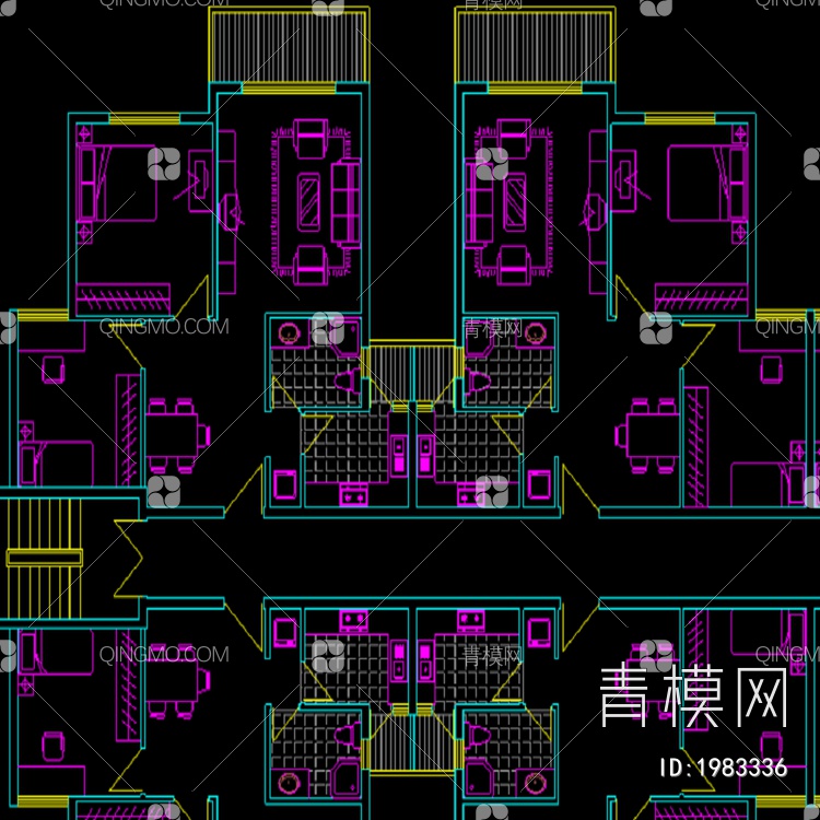 多户房屋室内设计装修CAD图【ID:1983336】