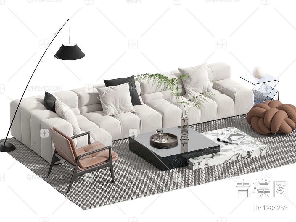 沙发茶几组合 多人沙发 休闲椅 茶几3D模型下载【ID:1984283】
