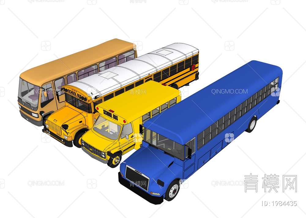 旅游巴士 公交车班车SU模型下载【ID:1984435】