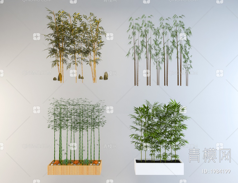 景观植物竹子，景观竹，罗汉竹，翠竹，园林小品，石头3D模型下载【ID:1984199】