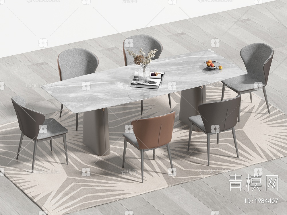 餐桌椅组合 餐椅 单椅 餐桌3D模型下载【ID:1984407】