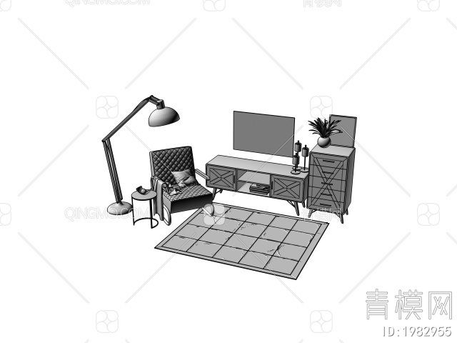 单人沙发 落地灯 电视柜组合3D模型下载【ID:1982955】