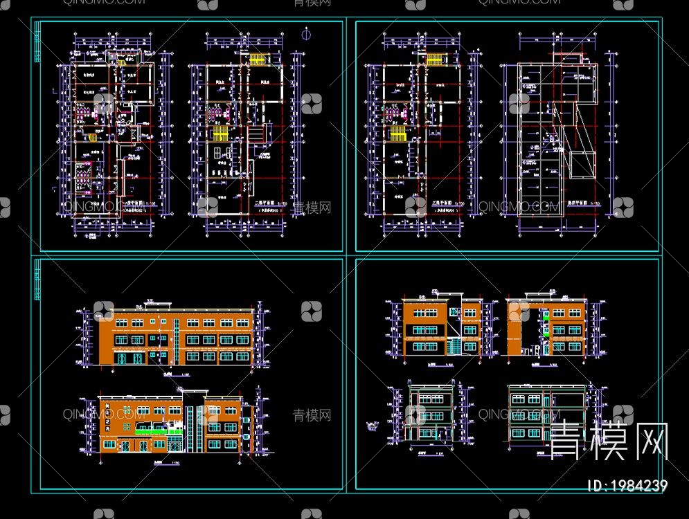 平顶会所平立剖建施图【ID:1984239】