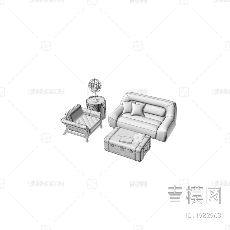双人沙发茶具组合3D模型下载【ID:1982963】