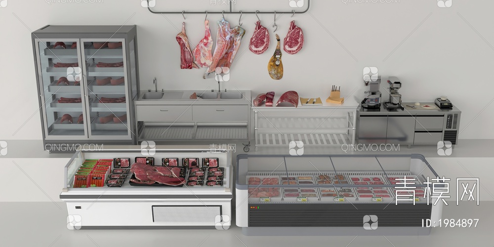 冷柜 冰柜 操作台 猪肉 水槽3D模型下载【ID:1984897】
