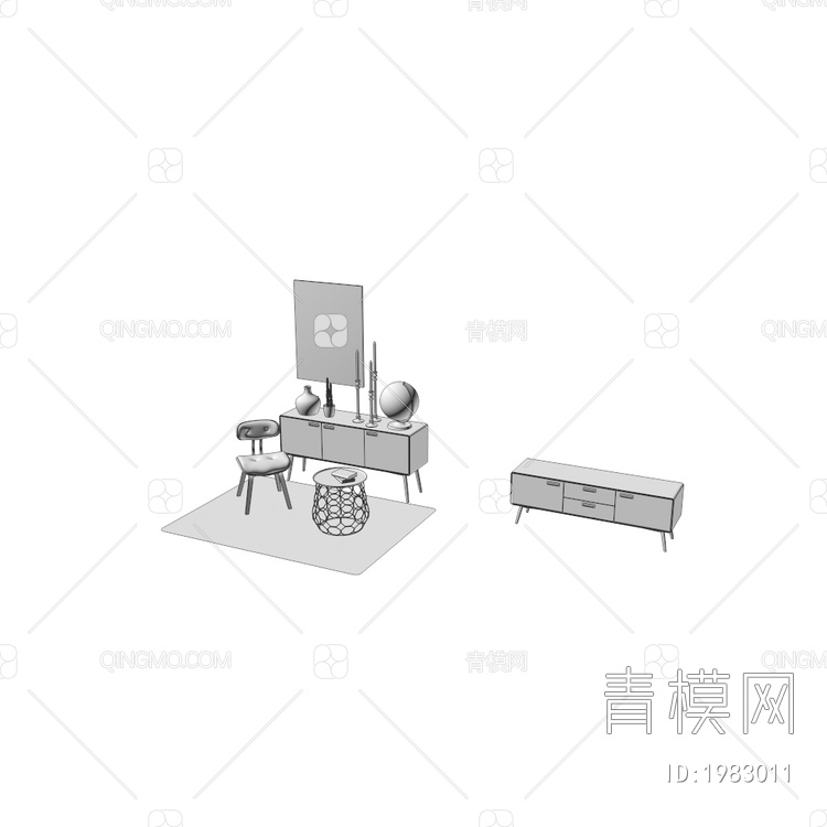 电视柜 休闲椅 边几组合3D模型下载【ID:1983011】