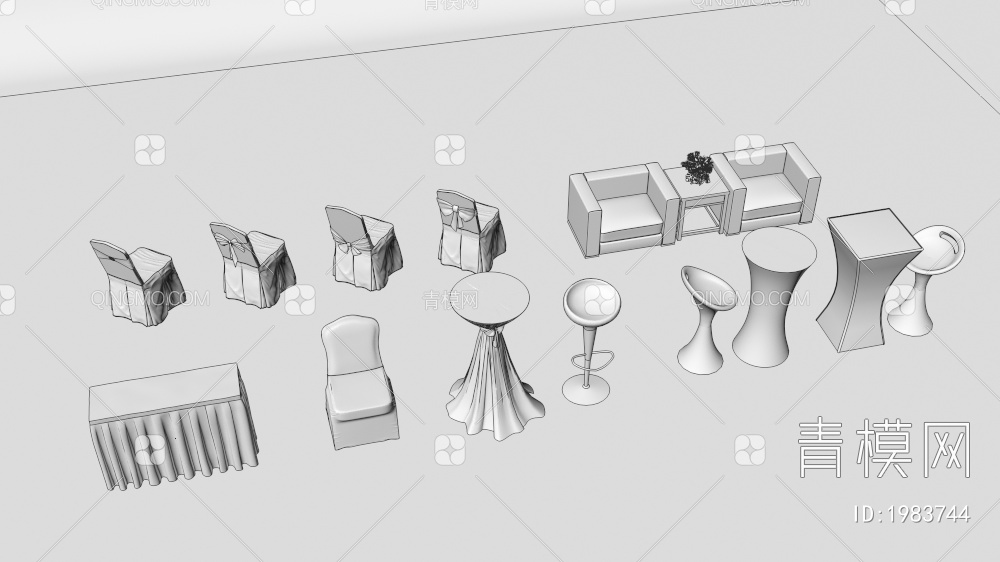 酒店宴会厅吧台 餐椅 吧椅3D模型下载【ID:1983744】