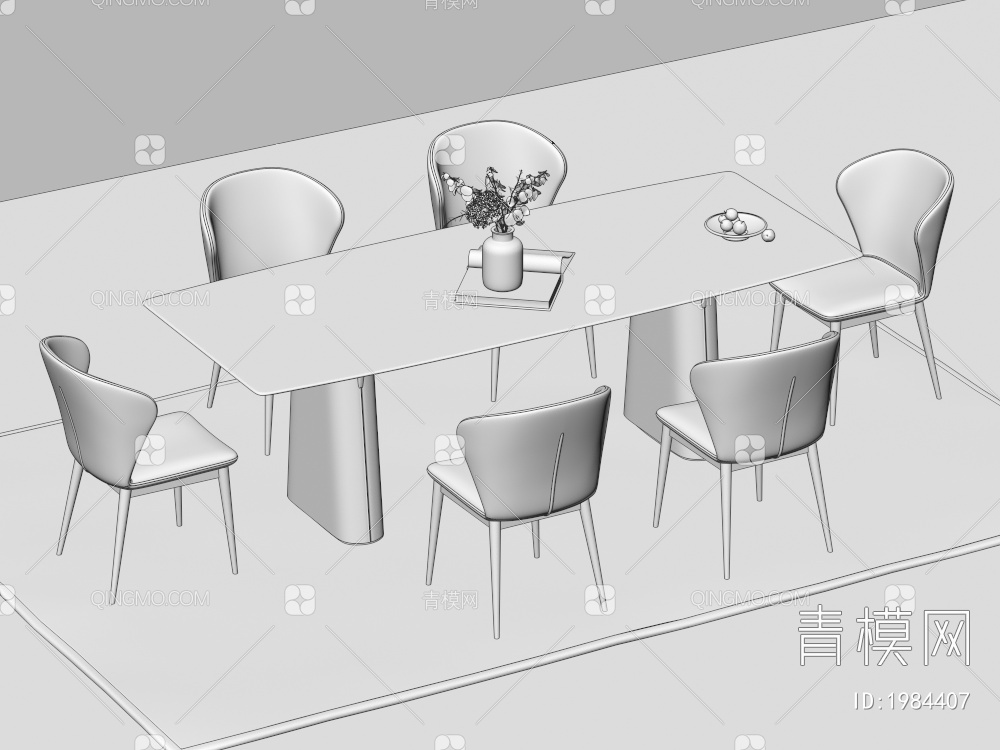 餐桌椅组合 餐椅 单椅 餐桌3D模型下载【ID:1984407】
