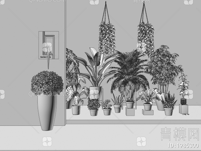 绿植盆栽 植物盆景 龟背竹 小盆栽 植物吊篮3D模型下载【ID:1985300】