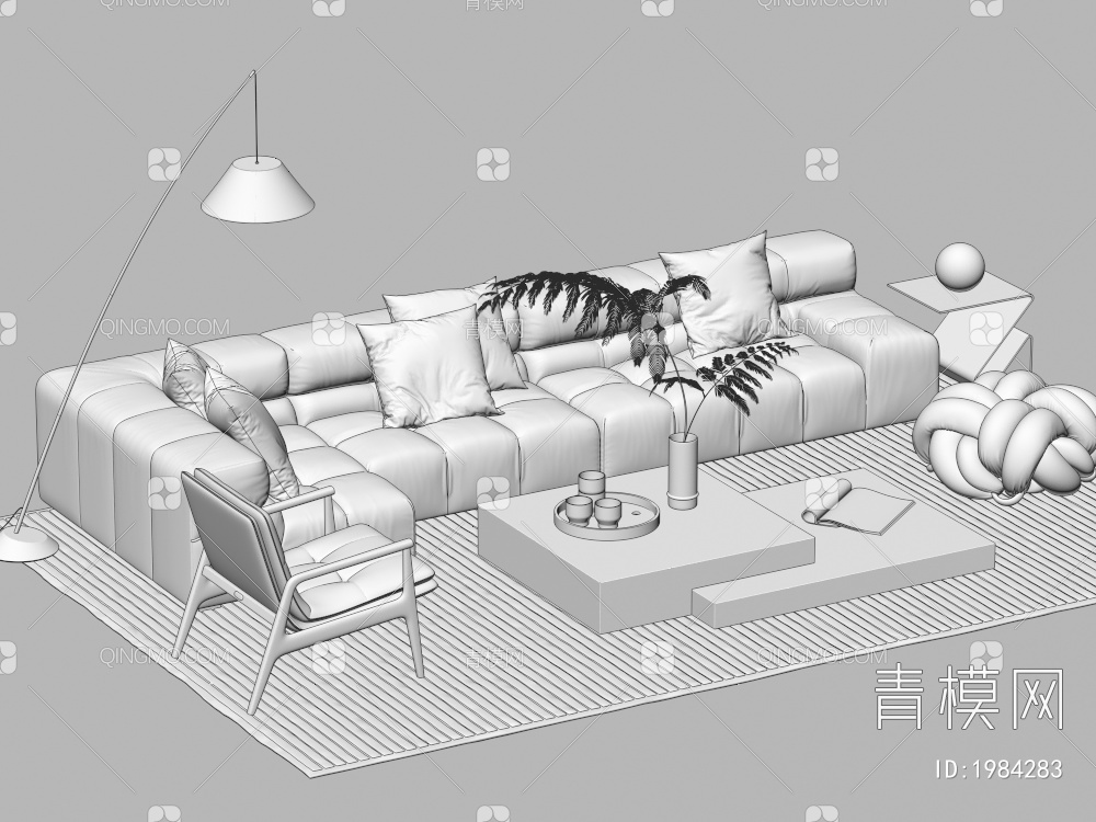 沙发茶几组合 多人沙发 休闲椅 茶几3D模型下载【ID:1984283】