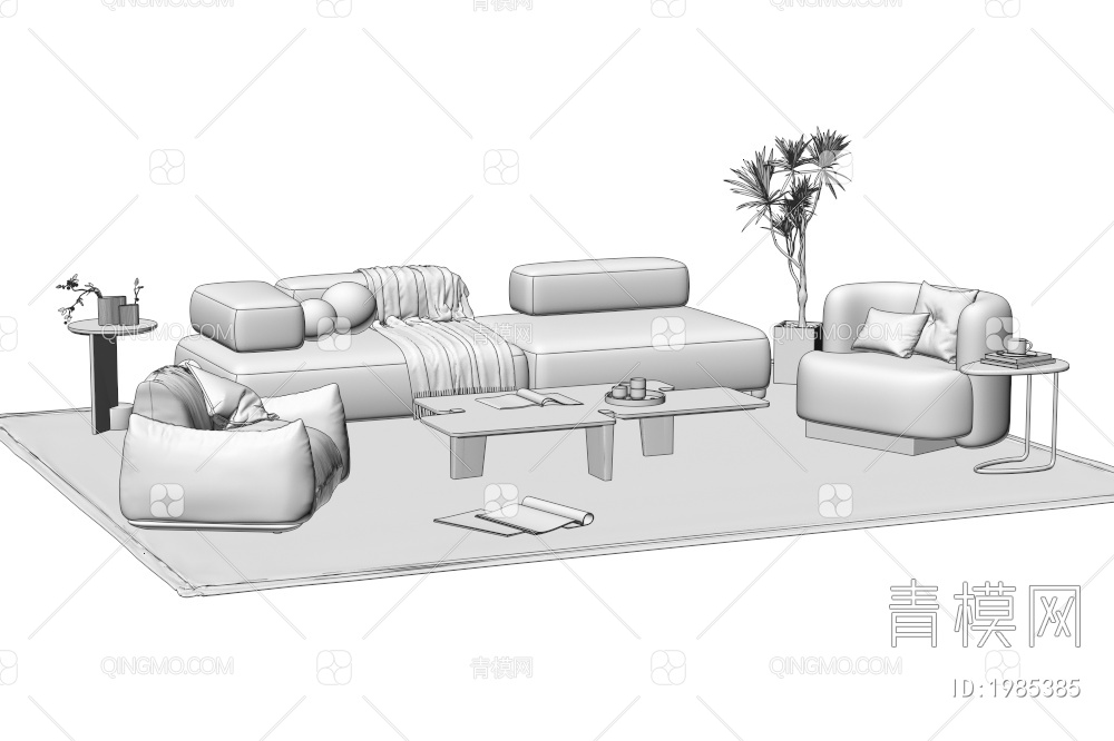 沙发茶几组合3D模型下载【ID:1985385】