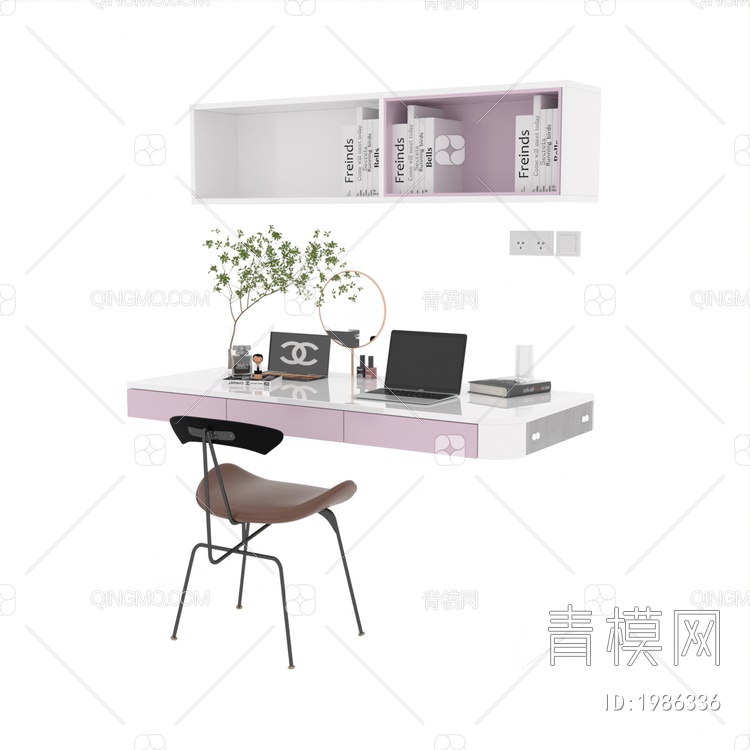 书房书桌椅组合3D模型下载【ID:1986336】