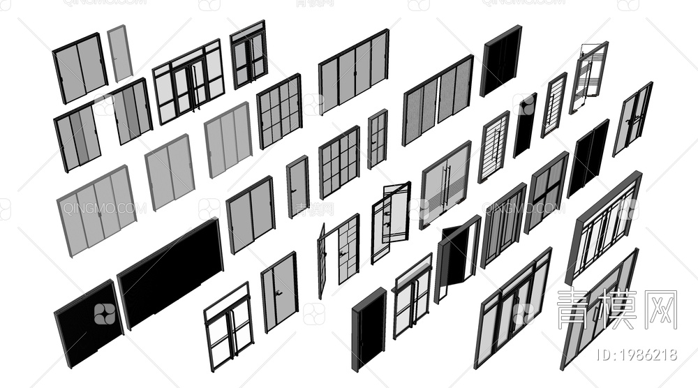 厨房玻璃推拉门SU模型下载【ID:1986218】