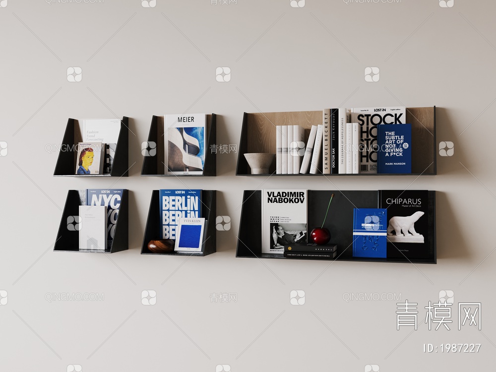实木，黑钢，壁挂，书柜，书架3D模型下载【ID:1987227】