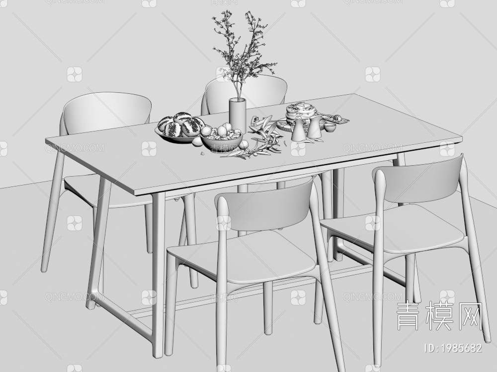 餐桌椅组合 餐椅 单椅 餐桌3D模型下载【ID:1985682】