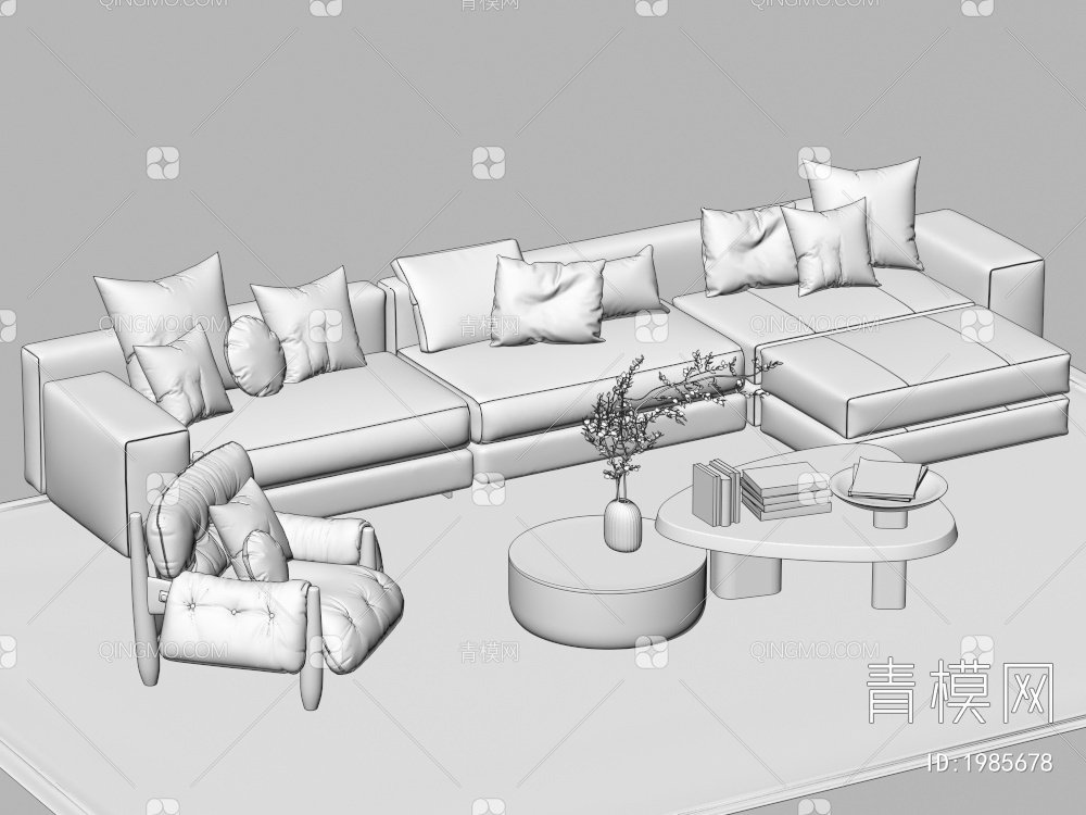沙发茶几组合 多人沙发 休闲椅 茶几3D模型下载【ID:1985678】