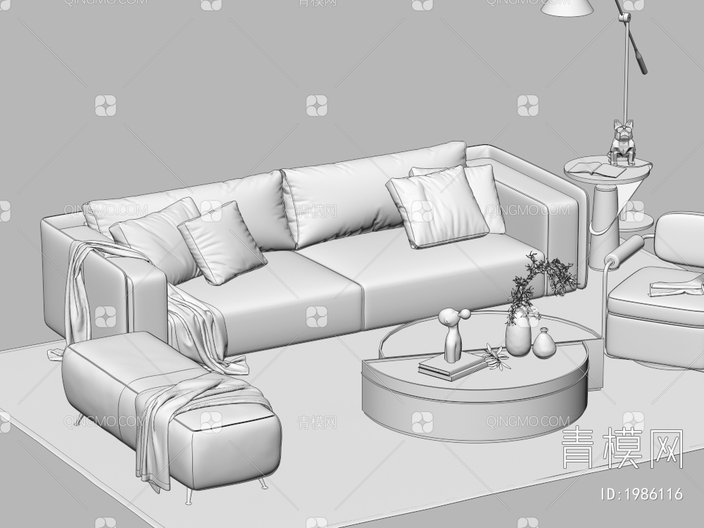 沙发茶几组合 多人沙发 茶几3D模型下载【ID:1986116】
