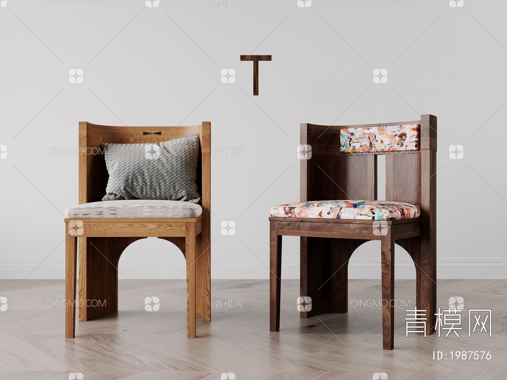 实木复古，单椅，餐椅3D模型下载【ID:1987576】
