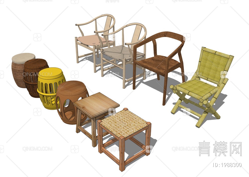 板凳 扶手木椅SU模型下载【ID:1988300】