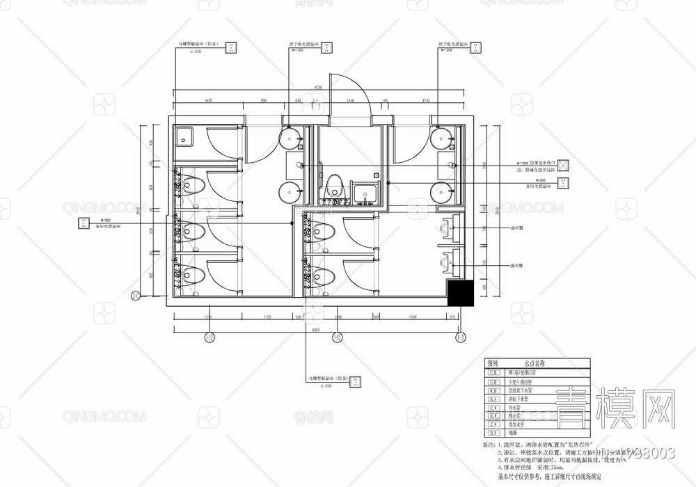 酒店公共卫生间施工详图 厕所 公卫 盥洗【ID:1988003】