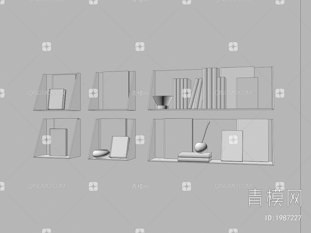 实木，黑钢，壁挂，书柜，书架3D模型下载【ID:1987227】