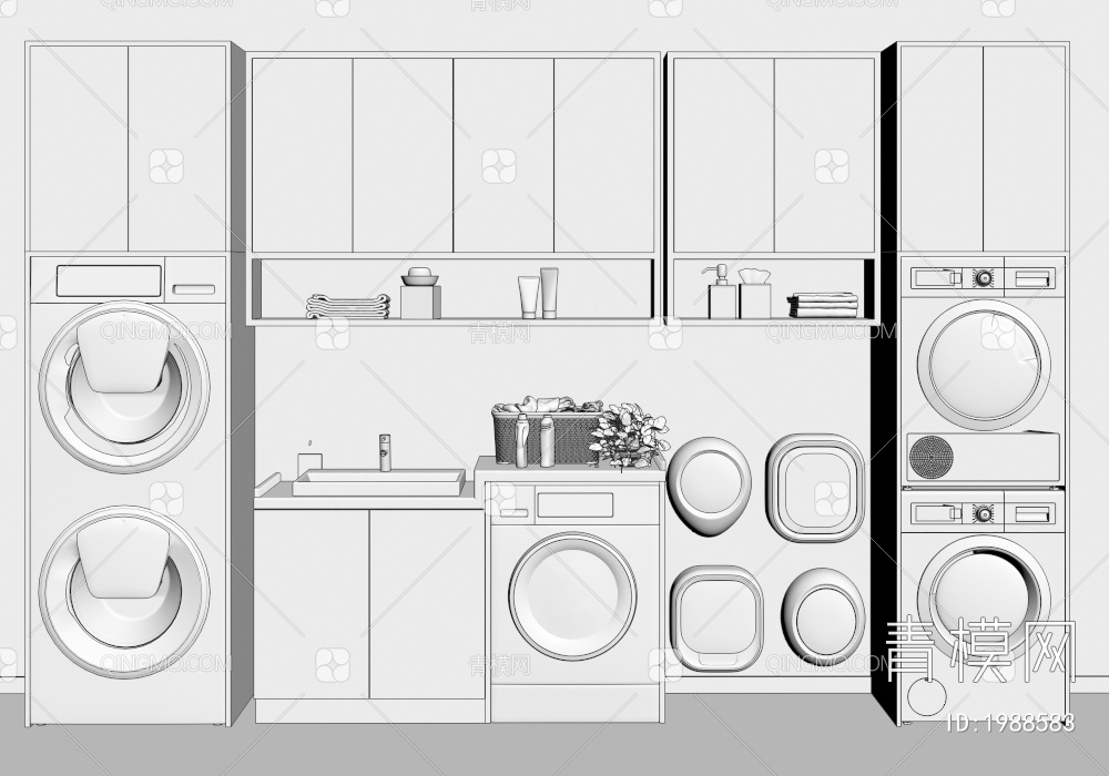 洗衣机柜3D模型下载【ID:1988583】