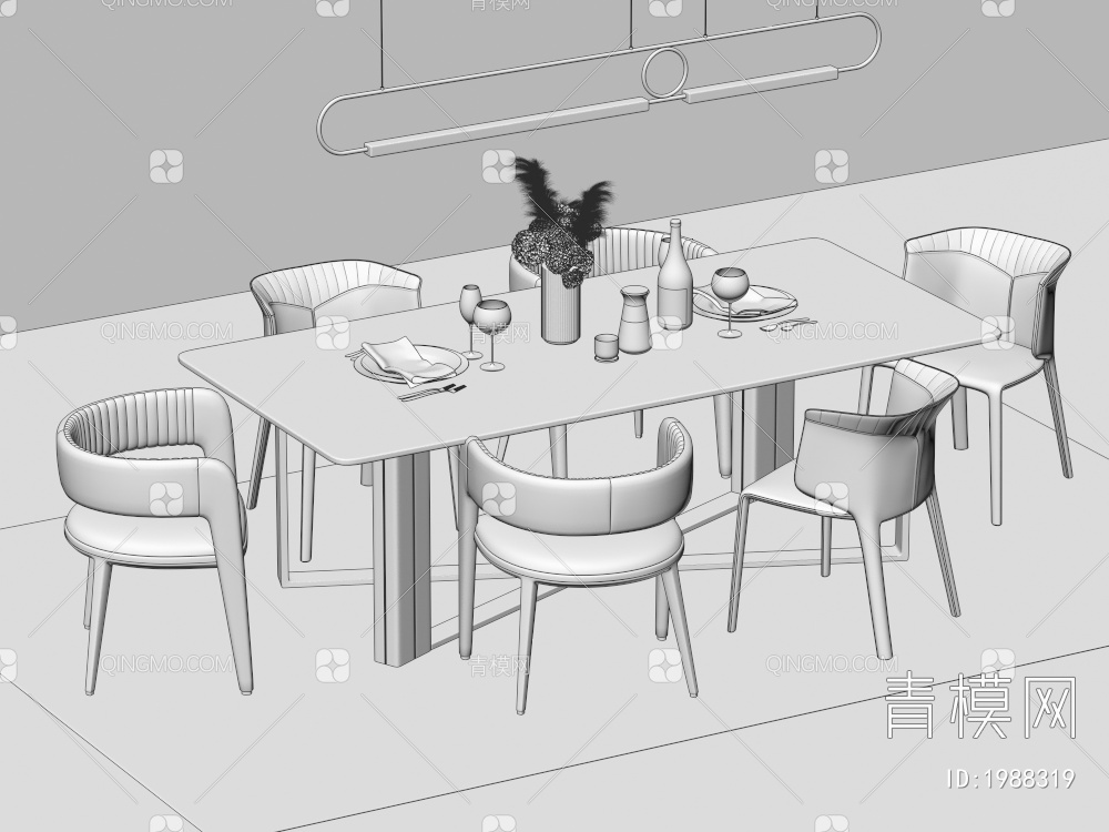 餐桌椅组合 餐椅 单椅 餐桌3D模型下载【ID:1988319】