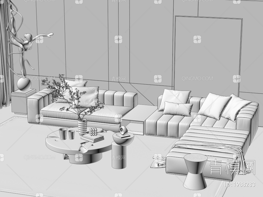 沙发茶几组合 多人沙发 茶几3D模型下载【ID:1988283】