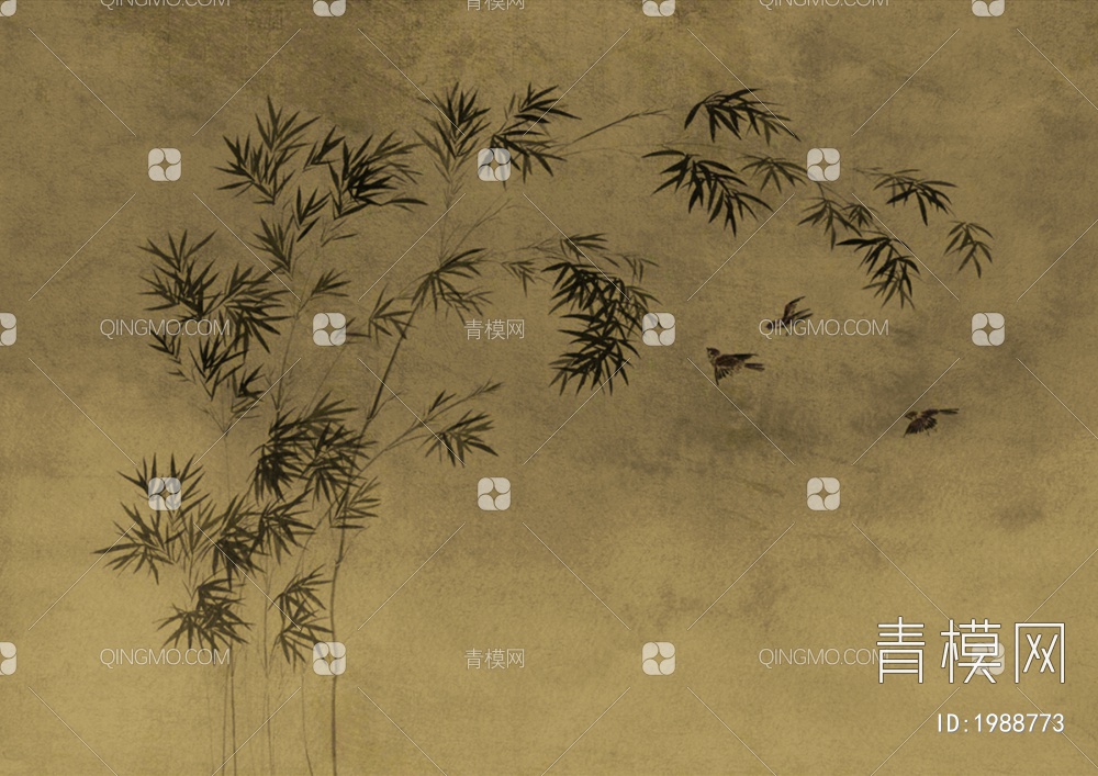 新中式竹子壁纸屏风贴图下载【ID:1988773】