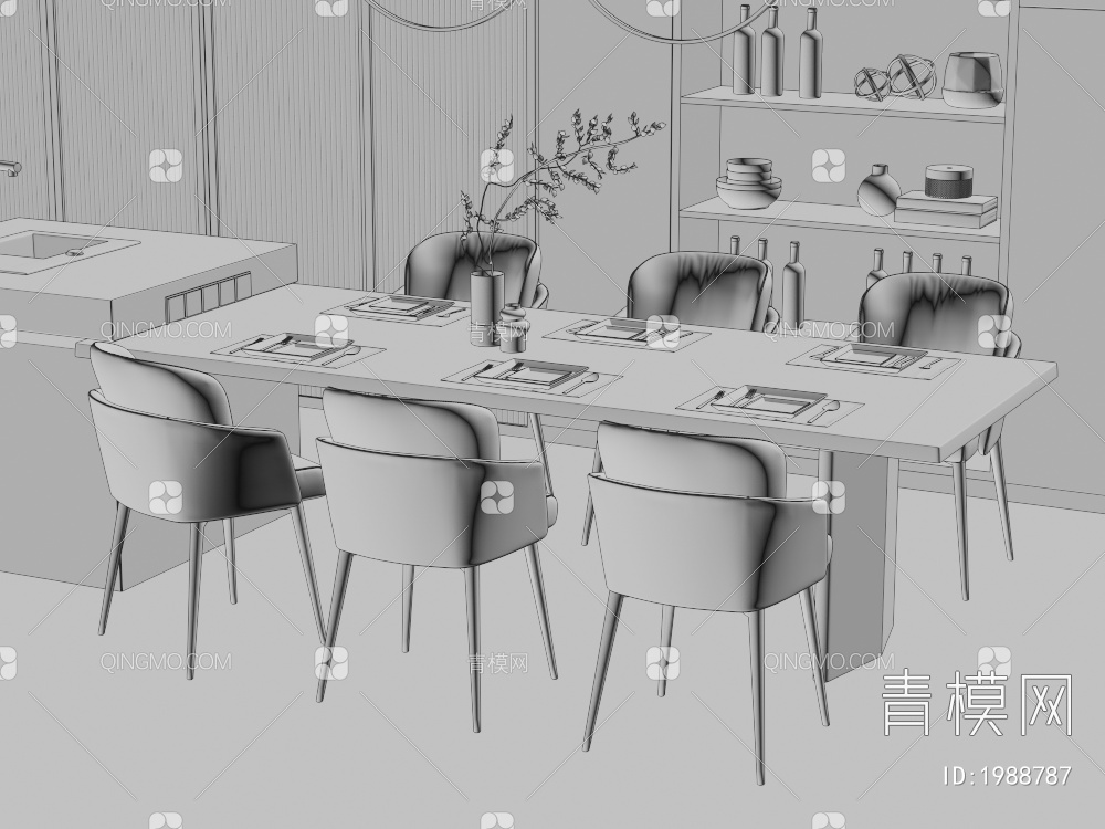 餐桌椅组合 餐椅 单椅 餐桌3D模型下载【ID:1988787】
