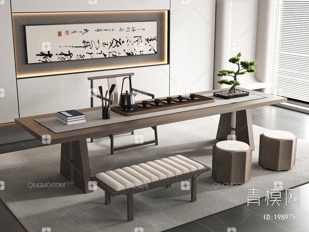 茶桌椅组合3D模型下载【ID:1989751】