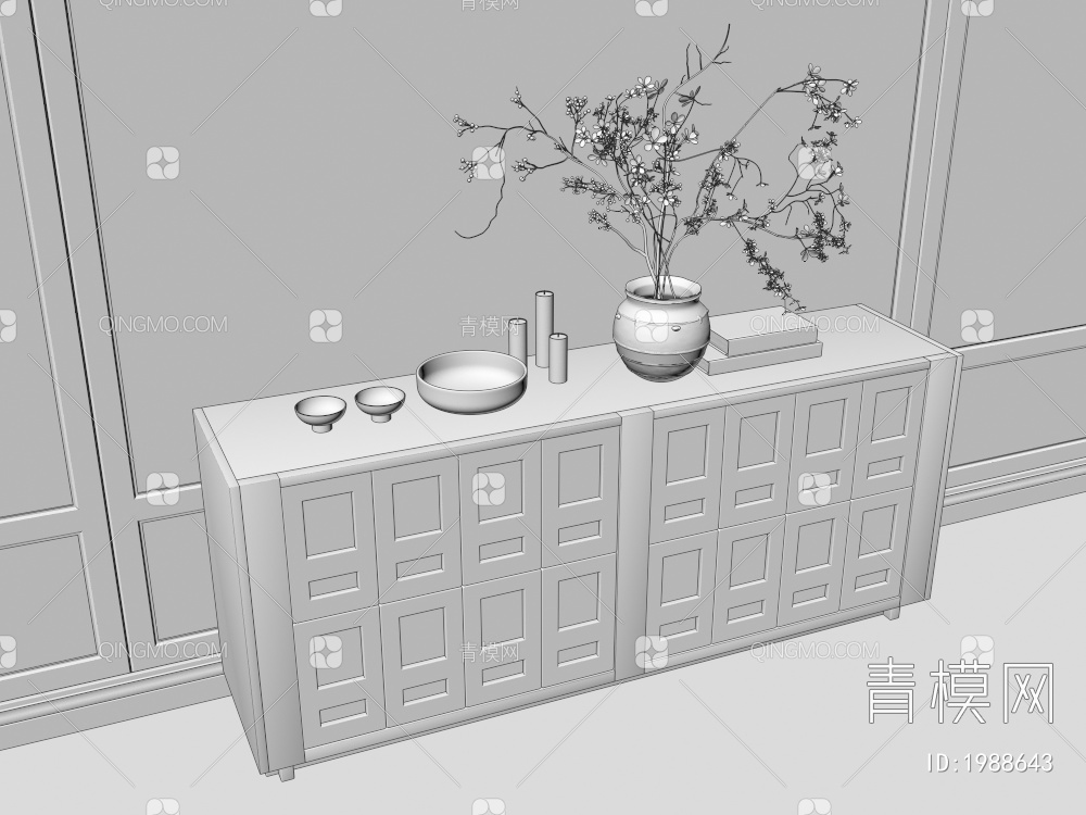 原木风，拼木，装饰柜，边柜，玄关柜3D模型下载【ID:1988643】