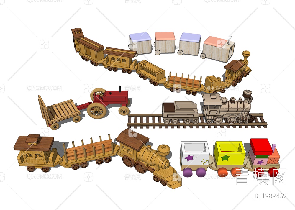 玩具火车 木制小车SU模型下载【ID:1989469】