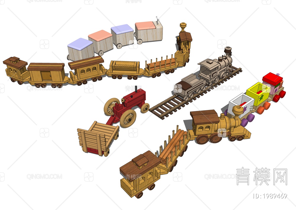 玩具火车 木制小车SU模型下载【ID:1989469】