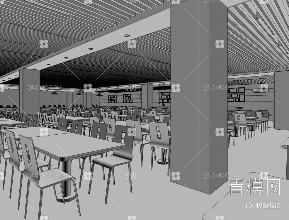 学校餐厅3D模型下载【ID:1986552】