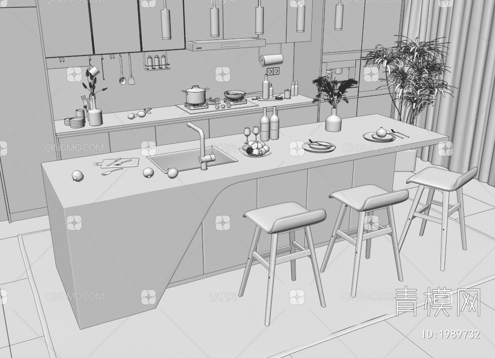 开放式厨房3D模型下载【ID:1989732】
