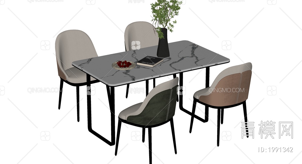 餐桌椅组合 餐椅 单椅 餐桌SU模型下载【ID:1991342】