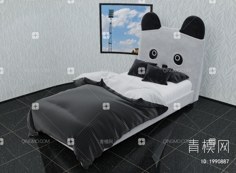 儿童床，卡通床，熊猫床，儿童房3D模型下载【ID:1990887】