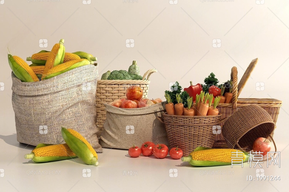 玉米 苹果 蔬菜3D模型下载【ID:1991244】