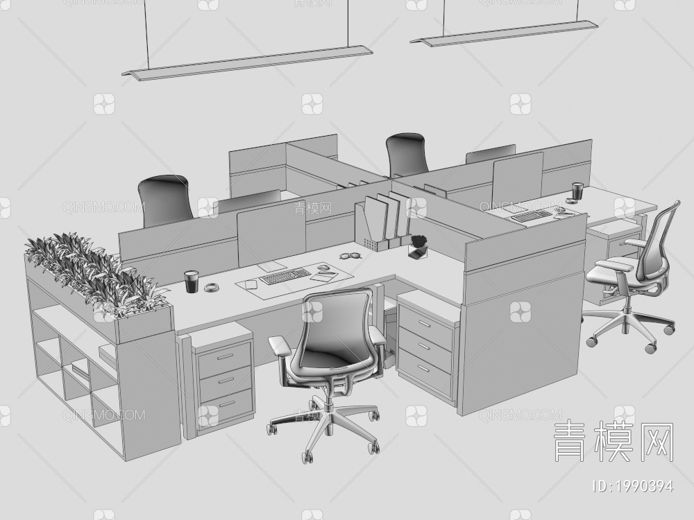 办公桌椅组合3D模型下载【ID:1990394】